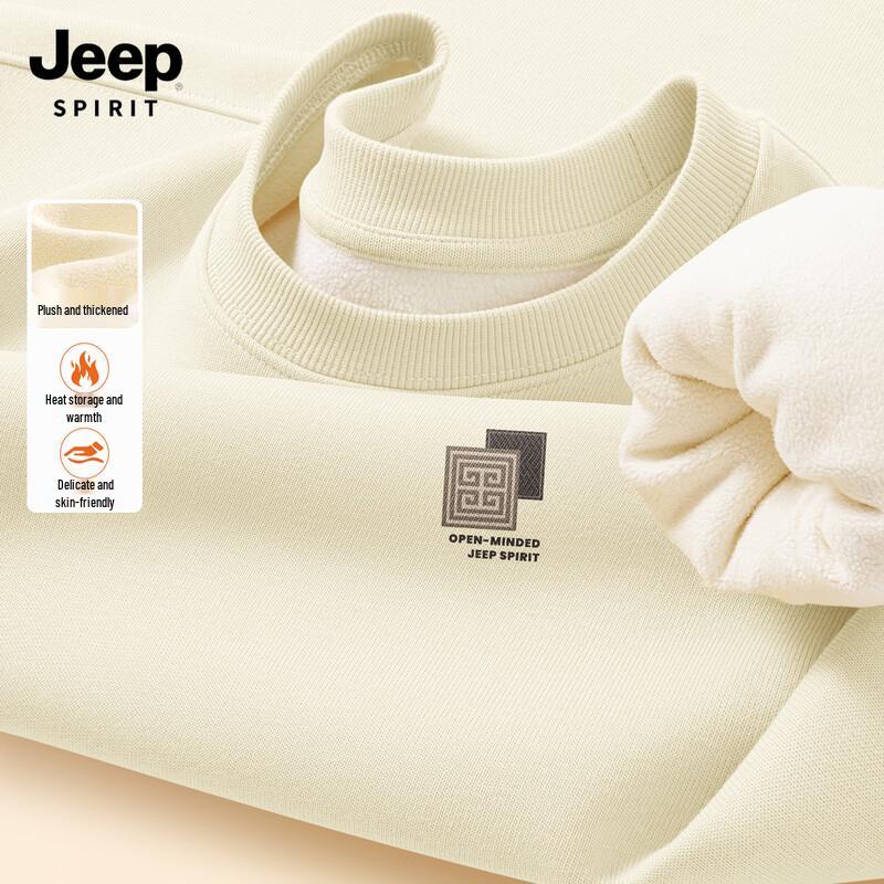 JEEP SPIRIT Men's Fleece-Lined Round Neck Sweatshirt
