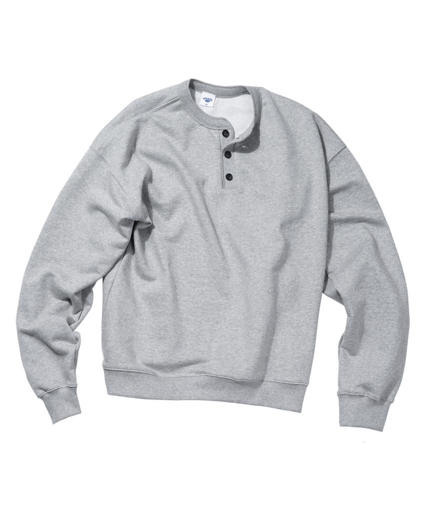 STENDS [M~4Xl] Henley Neck Semi-Oversized Sweatshirt_Melange Gray