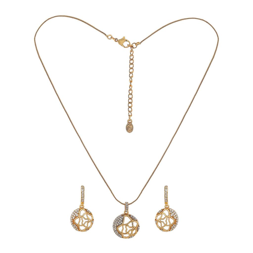 Estele Gold Plated Circle with American Diamond and Flower Pendant