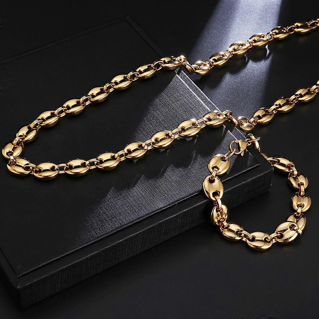 11mm Coffee Beans Chains Bracelets Stainless Steel Hiphop Necklace for Men Women