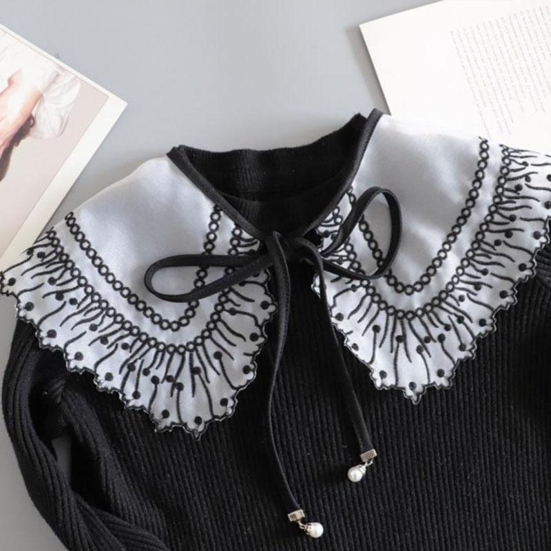 Embroidery Fake Collar Women Detachable Collars Big Lapel White False Collar Shirt Shawl Kragen Sahte Yaka Kraagje Nep Dames
