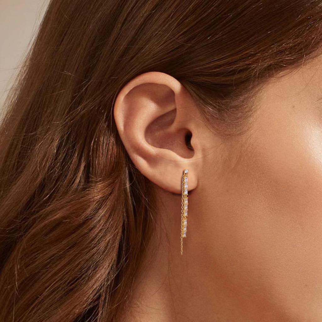 Fashion Piercing Jewelry 925 Sterling Silver Zircon and Chain Tassel Stud Earring for Women Versatile Earring Factory