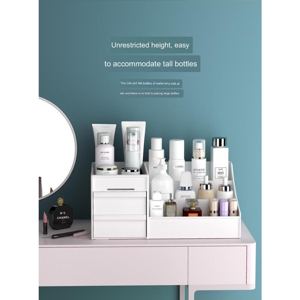 Тип ящика Женская косметичка для макияжа Коробка для общежития Организационная пластиковая полка Косметика для ухода за кожей Туалетный столик Настольный ящик для хранения Держатель кисточек для макияжа