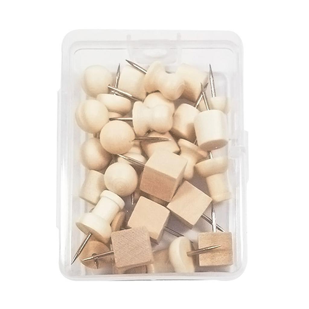 30 Pcs for Creative Wooden Push Pin Set Paper Photo Memo Document Steel Tack Postcard Push Pin for Home DIY Photo Wall