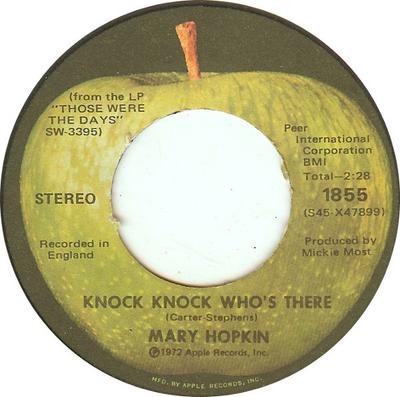 7-дюймовая пластинка МЭРИ ХОПКИН - Тук-тук, кто там / Internat 1855 Apple Records 1972 США Рок Б/У