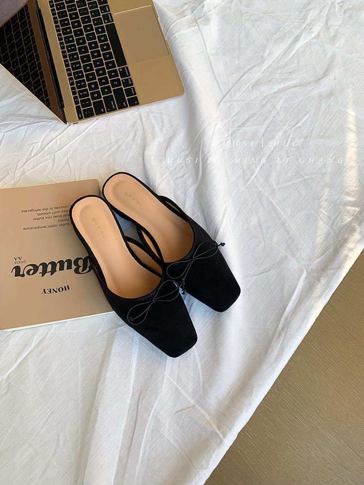 Женские летние новые сандалии повседневные слипоны женские мюли с бантом-бабочкой удобные шлепанцы с квадратным носком на ремешке сзади женские сандалии на плоской подошве