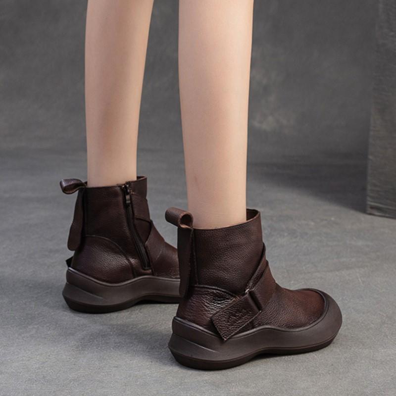 Johnature Короткие ботинки из натуральной кожи в стиле ретро с круглым носком и мягкой подошвой. Универсальная женская обувь