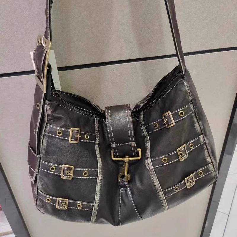 Стильные кожаные сумки через плечо для женщин, повседневные сумки большой вместимости, винтажные черные сумки подмышками, модные женские сумки