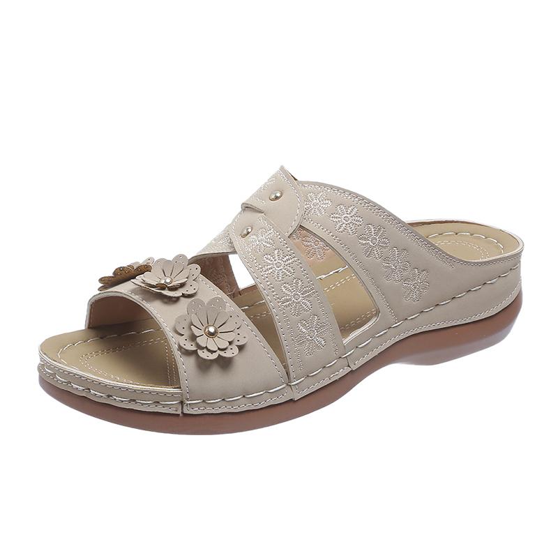 Модные летние женские босоножки на танкетке 2024 года, ортопедические босоножки с открытым носком, винтажные нескользящие кожаные повседневные женские туфли на платформе в стиле ретро