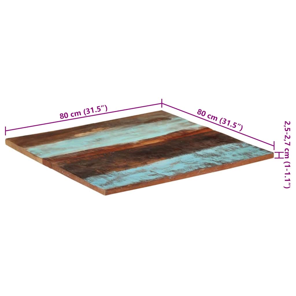 Square Table Top 80 x 80 cm 25 27 mm Thick Reclaimed Solid Wood