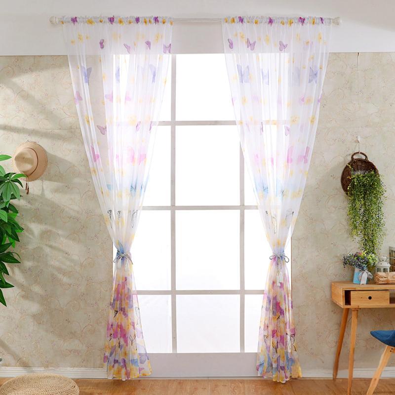 100*270см Большой Занавес на Кулиске с Принтом Бабочек Газ Тюль Прозрачный Домашний Декор Оконные Шторы Прозрачные Экраны Тюль