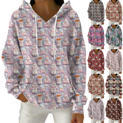 Женский модный повседневный пуловер с рождественским принтом, толстовка с капюшоном и длинными рукавами