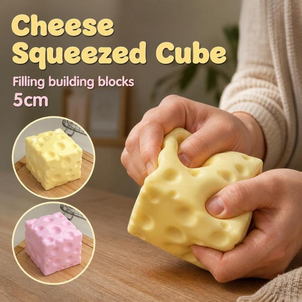 Sound Effects Cheese Squeezed Cube Crunchy Cheese Squishy Toy Cheese Stress Ball Office Desk Toy