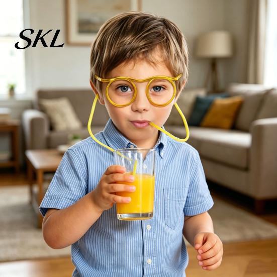 Odor-free Plastic Straw Funny Glasses Straw, Creative Eyewear Drinking Tube for Parties, Bendable Flexible Kids Safe Juice Soda Milk Tea, Novelty Gag