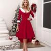 Women's Plush Flared Dress, Christmas Holiday A-Line Gown with Audrey Hepburn Style, High-Low Hem Long Sleeve Party Dress for Festive Season