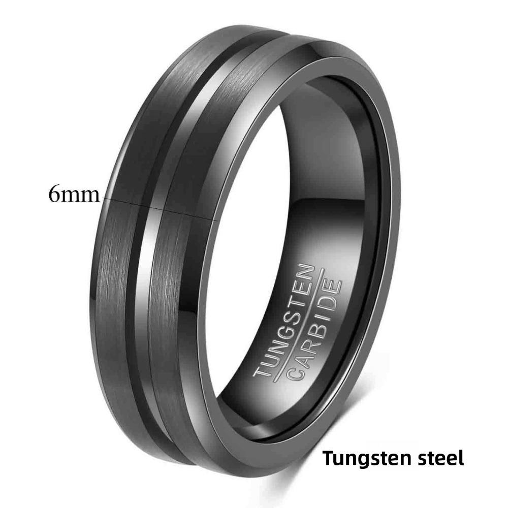 Tungsten Steel Simple Wide Band 6 8mm Grooved Brushed Unisex Two Tone Stainless Steel Ring