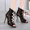 Gladiator Roman Summer Sandals Cross-tied Boots Women New Sexy Hollow Peep Toe High Heels Shoes Woman Stiletto 2025 Jkm