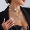 Multilayer Clavicle Chain Stylish Pearls Heart Neckachain Love Pendant Necklace for Women Girls Unique Jewelry Gift