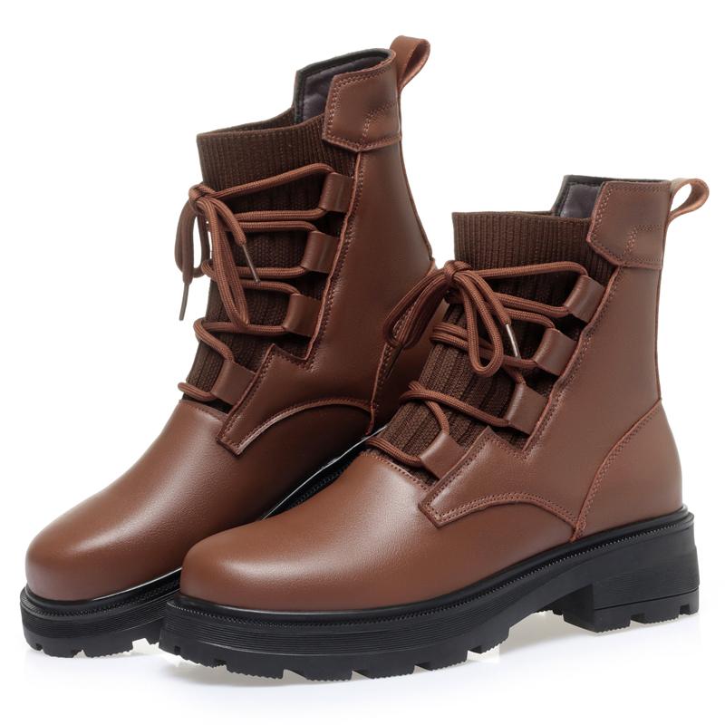 Модная женская зимняя обувь AIYUQI большого размера 2025, новая, из натуральной кожи, женские мотоциклетные ботинки, шерстяные, теплые, в стиле ретро, нескользящие, женские ботильоны