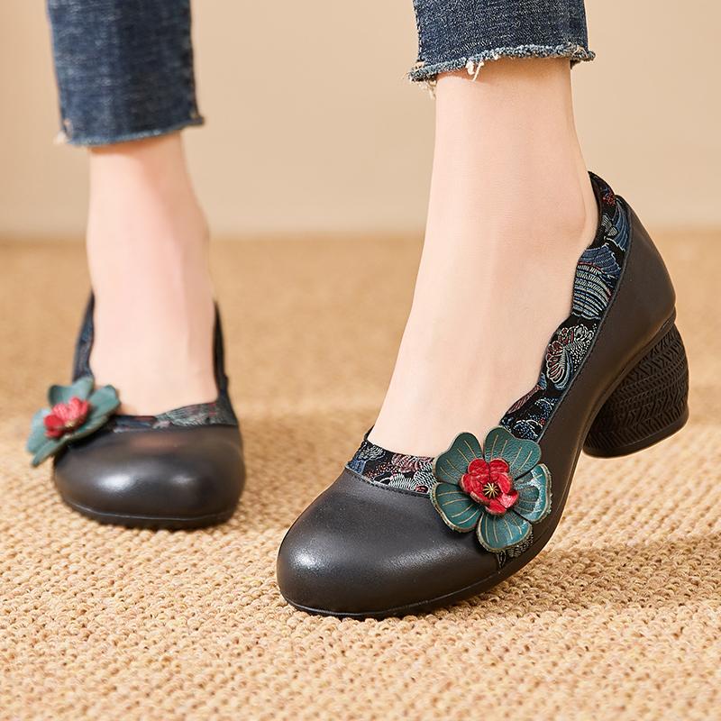 Fashion GKTINOO 2025 Spring Flower Genuine Cow Leather Shoes Women Shoes Elegant Fashion Shoes Woman Retro Handmade Shoes High Heels