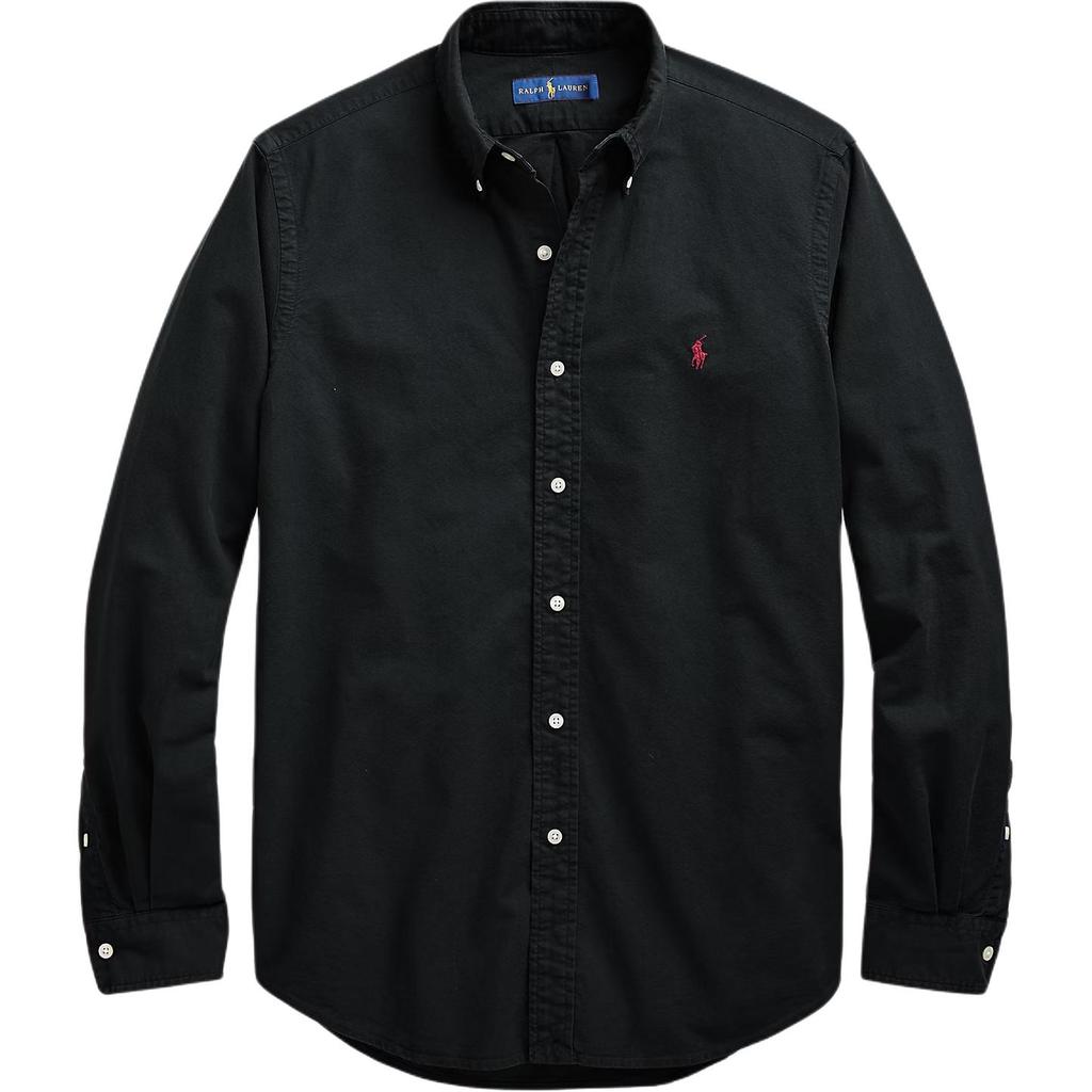 Polo Ralph Lauren Окрашенная Оксфордская Однотонная Рубашка с Длинным Рукавом на Пуговицах Мужские рубашки Черный 198352638061
