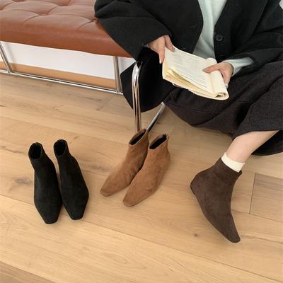 Остроносые тонкие ботильоны короткие ботинки женская обувь 2025 новый осень и зима на низком каблуке универсальные корейские маленькие ботильоны детские