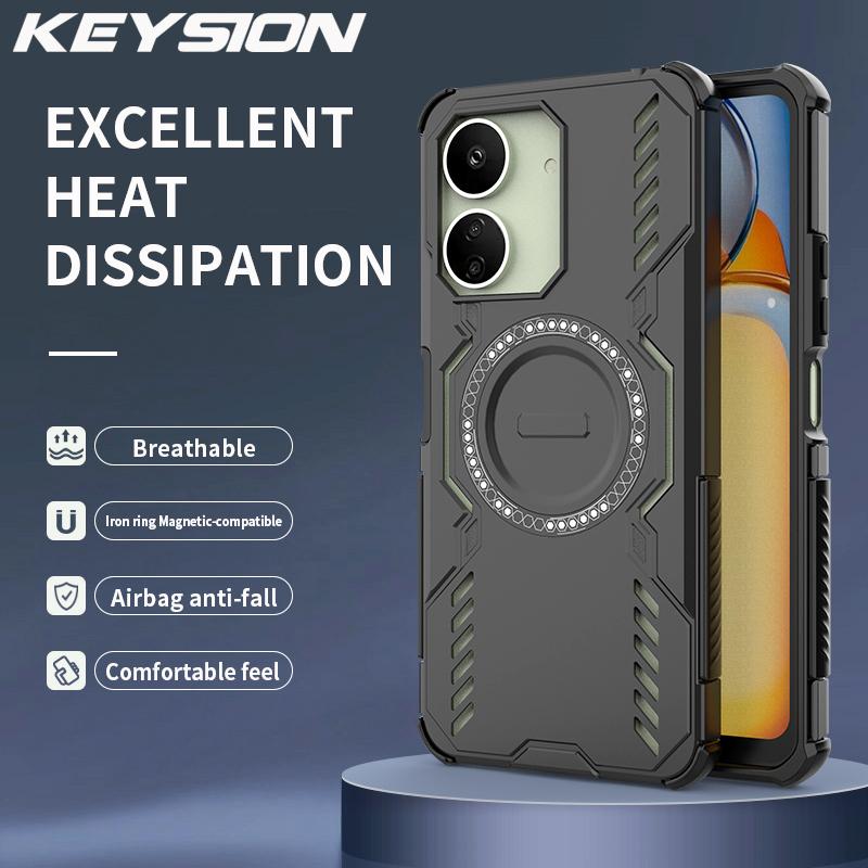 KEYSION Полый чехол для отвода тепла для Redmi 13C 4G 5G Силикон+ПК Магнитное охлаждение Противоударный чехол для телефона для Xiaomi POCO C65