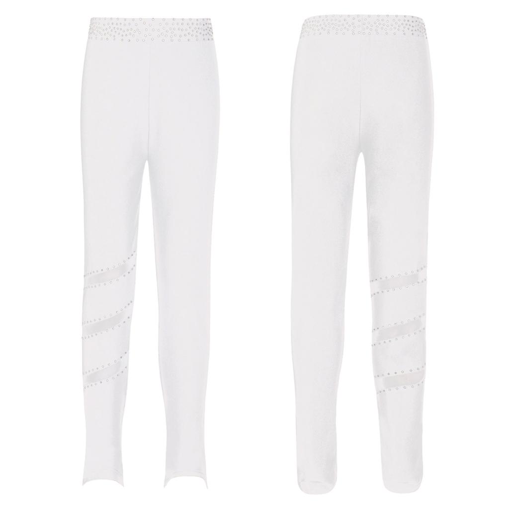 Детские штаны для фигурного катания для девочек, блестящие леггинсы со стразами, прозрачные сетчатые лоскутные брюки