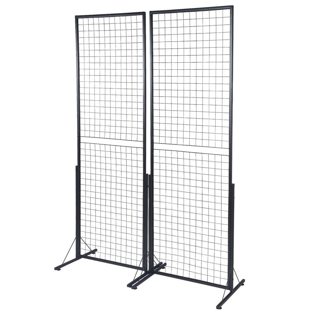 2' x 5.6' Grid Wall Panels Tower, 2 Packs Wire Gridwall Display Racks with T-Base Floorstanding, Double Side Gridwall Panels for Art Craft Shows,