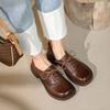 Fashion Women's New Sculptured Comfortable Inner and Outer Leather Thick Sole Round Head Lace Up Mid Heel Large Block Oxford Shoes