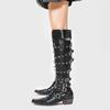 Rivet Metal Buckle Decoration Women Knee-High Knight Boots Autumn Winter Punk Gothic Leather Motorcycle Boots Shoes