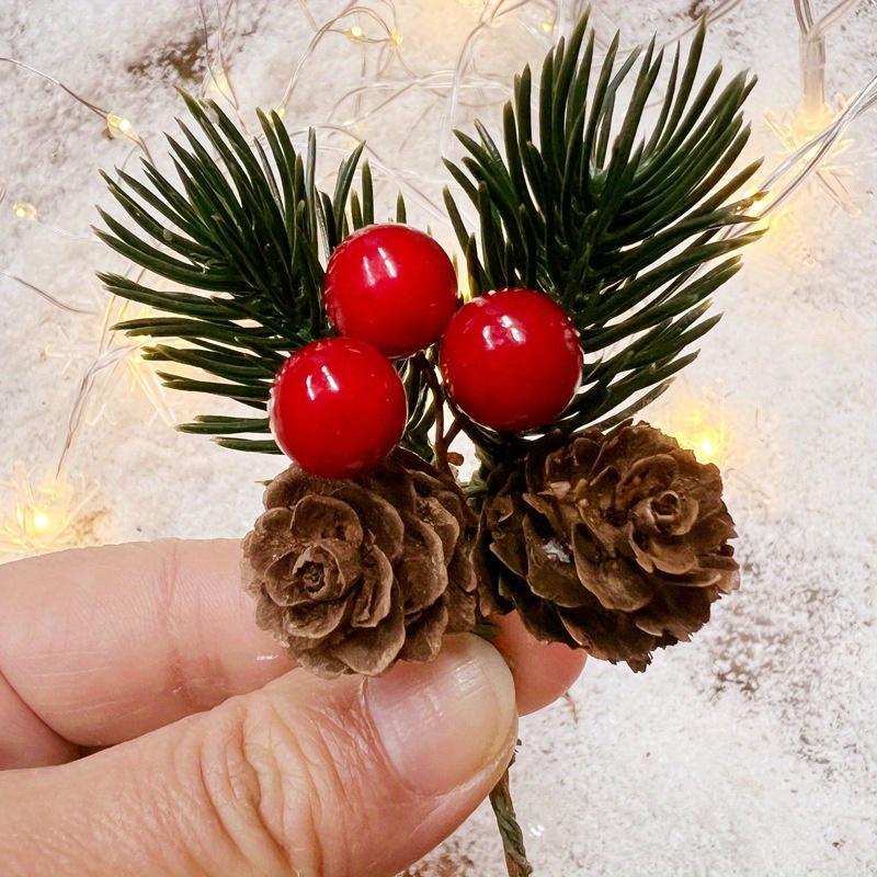 10Pcs Christmas Decoration Artificial Pine Branches Fake Plant Flower Christmas Pine Nuts Cone Decoration
