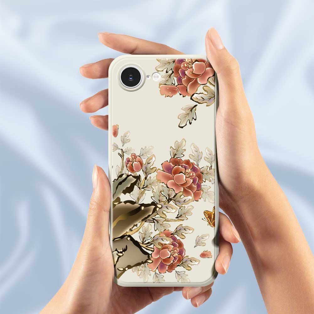 For iPhone 16e Case Red Flowers Pattern Printing Straight Edge TPU Phone Back Cover