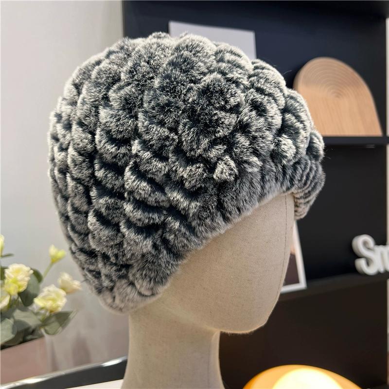 Шапка из натурального кроличьего меха рекс, вязаный шерстяной головной убор, защищающий от холода и согревающий, женский, универсальный для осени и зимы