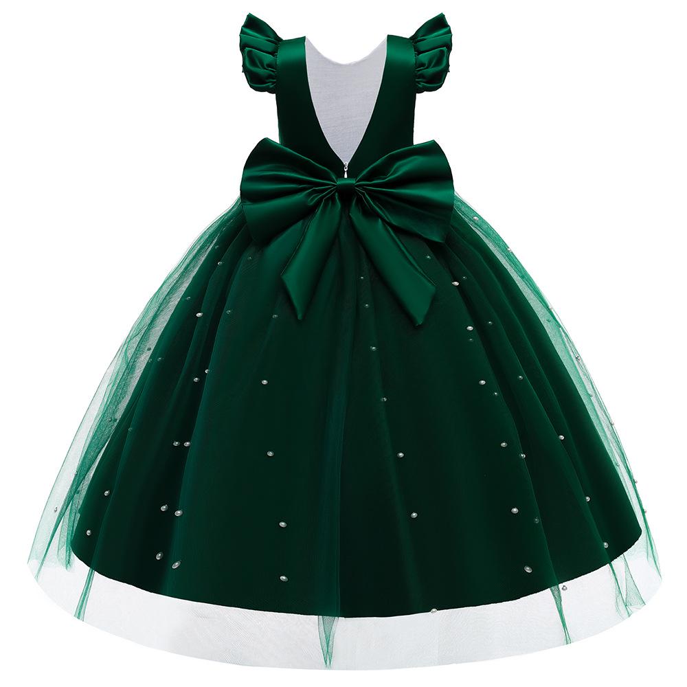 Girls' Mesh Bow Dress with Flutter Sleeves - Fashionable Catwalk Style
