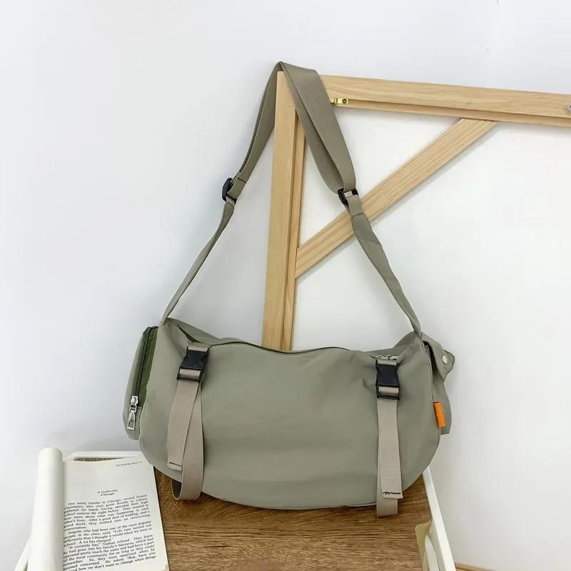 Сумка через плечо из нейлона на молнии для женщин, повседневная сумка через плечо, внутреннее отделение, сплошная строчка, большая вместимость