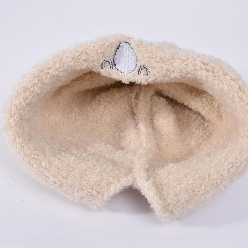 Autumn Winter Hat Women Bear Ear Protection Cap Plush Warm Knitted Wool Hat
