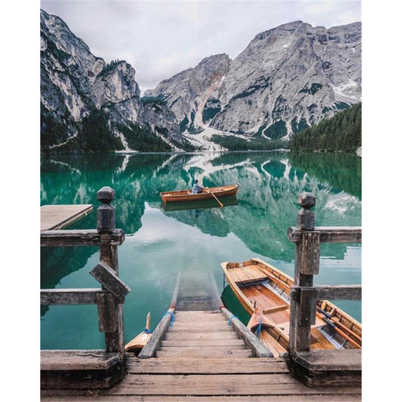 Full Round Drill DIY Diamond Painting Boat Full Round Drill Lake Scenery Embroidery Cross Stitch Home Decor Gift