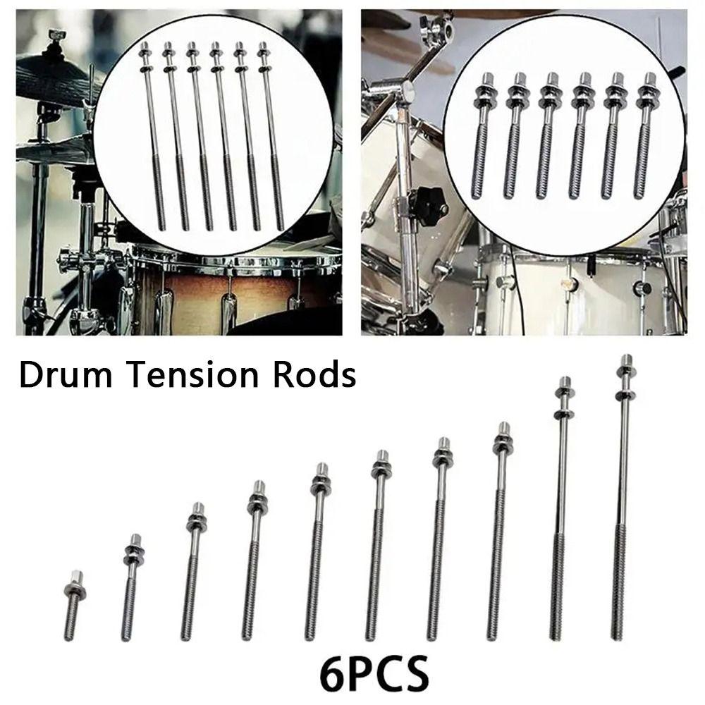 6Pcs Strong Drum Tension Rods with Washers Drum Tight Screw Drum Lug Bolts  for Jazz Drums Repair