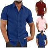 Men's Linen Short Sleeved Casual Shirt Collarless Standing Collar Summer Top