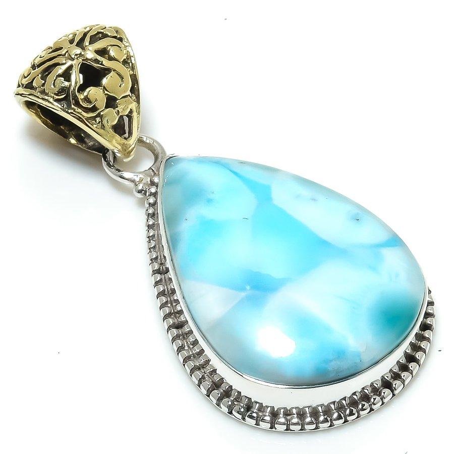 Natural Republic Ларимар Драгоценный камень 925 Проба Стерлинговое серебро Подарок Кулон 2" G9A32