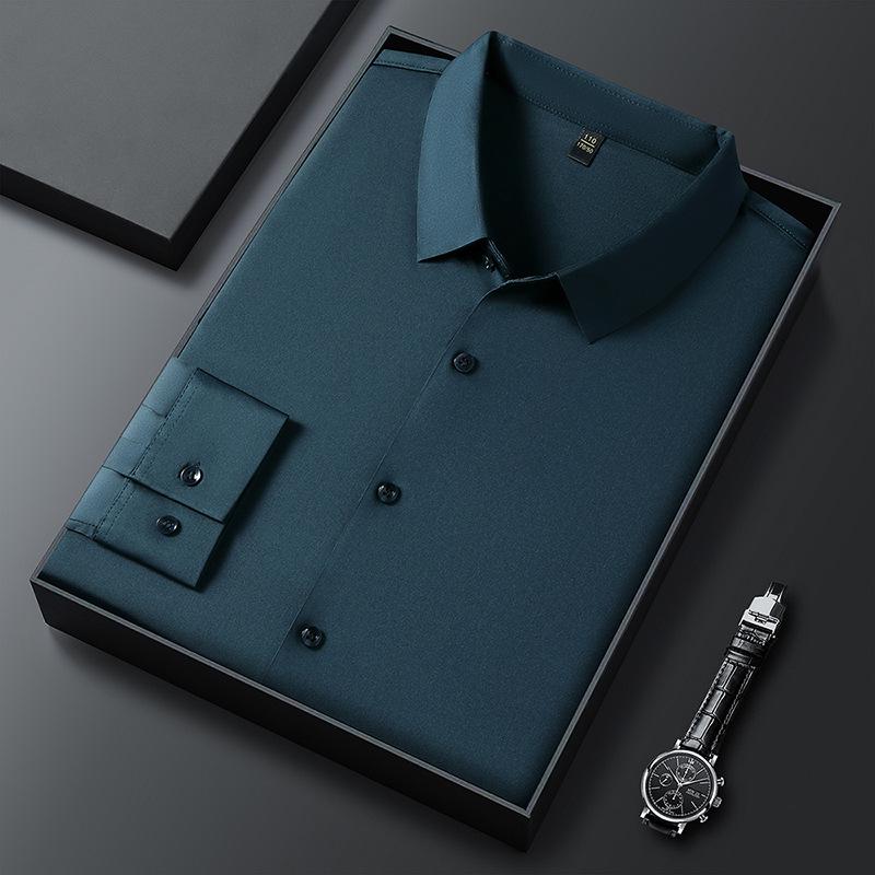 Весенняя мужская бесшовная немнущаяся рубашка в стиле business casual с длинным рукавом