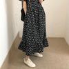 Women's Retro Floral Loose Slimming Black Crew Neck Short Sleeve Long Dress