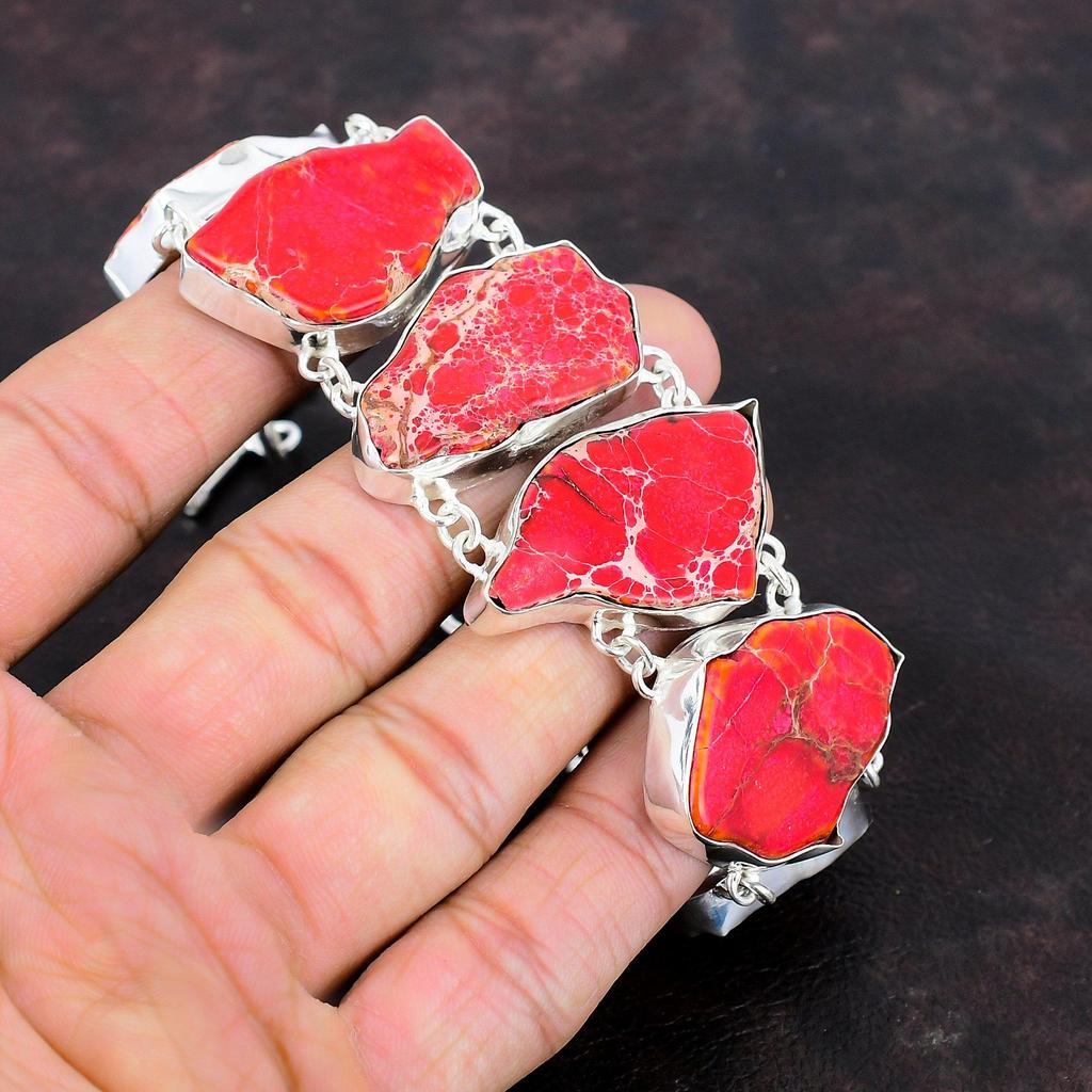 Браслет из яшмы из осадков Красного моря Браслет ручной работы из драгоценных камней Браслет из стерлингового серебра 925 пробы Регулируемый браслет-цепочка Бохо Ювелирный подарок для него