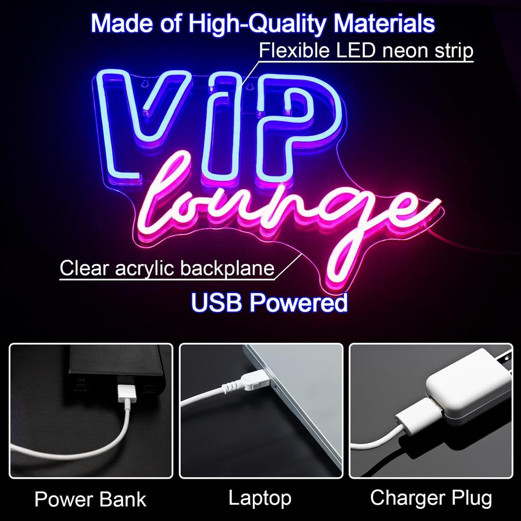 VIP Lounge Neon Signs Lights Led 5V USB Powered Wall Art Hanging Decor Neon Lamp for Business Club Bar Party VIP Room Birthday