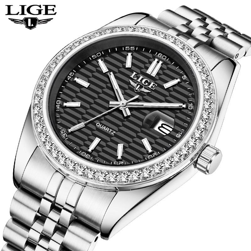LIGE TOP NEW Men's watches Luxury Fashion Quartz clock Stainless Steel Waterproof Luminous watches for men reloj hommes+BOX
