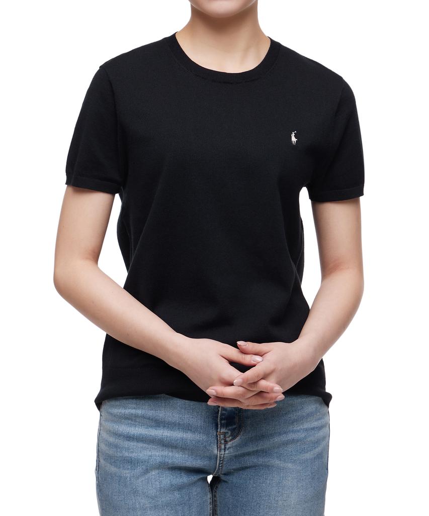 POLO RALPH LAUREN W Cotton Blend Short Sleeve Sweater - Black