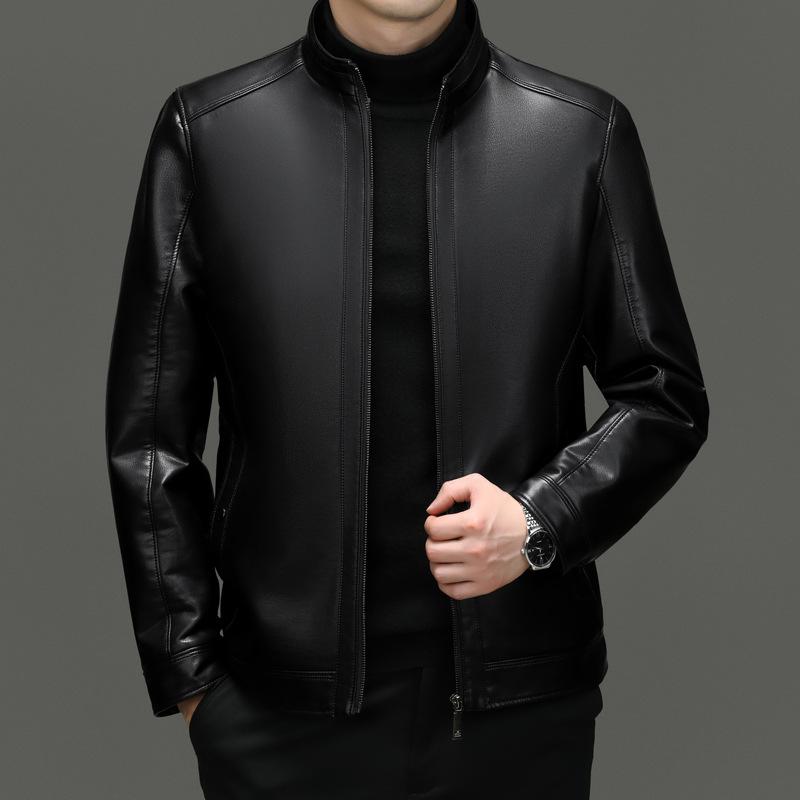 Куртка из натуральной кожи для мужчин среднего возраста, повседневная куртка из овчины с воротником-стойкой, кожаная куртка весна-осень-зима