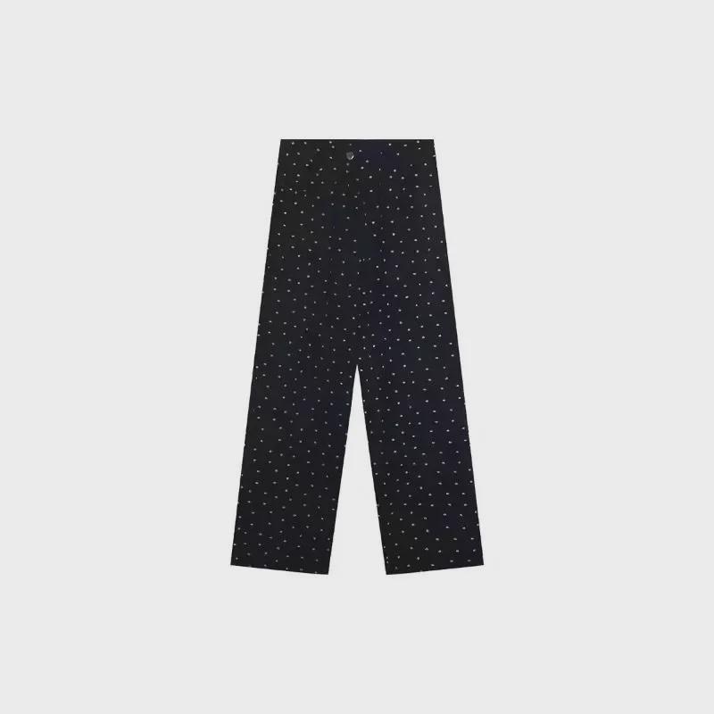 Женские широкие джинсы с высокой талией в черный горошек на осень - Большие размеры