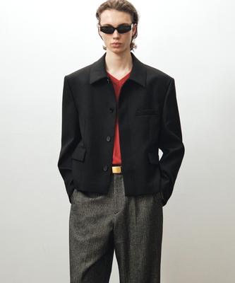 Noirer Virgin Wool Crop Jacket (Black)